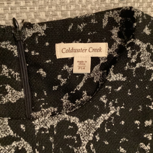 Coldwater Creek Elegant Scroll Sheath Dress Black Gray Sleeveless Size P14 - Picture 2 of 11